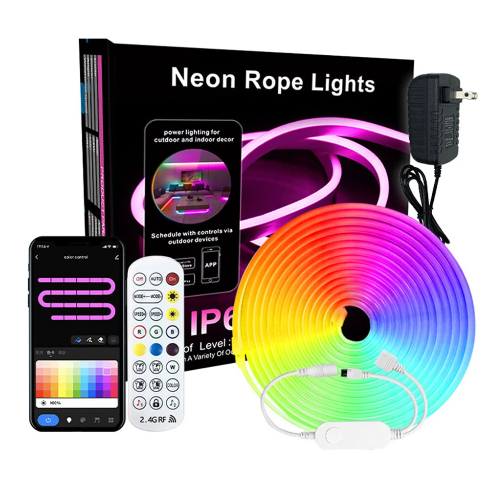 (image for) 5m 10m Smart Neon Strip RGB LED Neon Light Strip Kit IP67 Waterproof 24V 12W/M Ra92 Flexible LED Strip APP & Remote Control