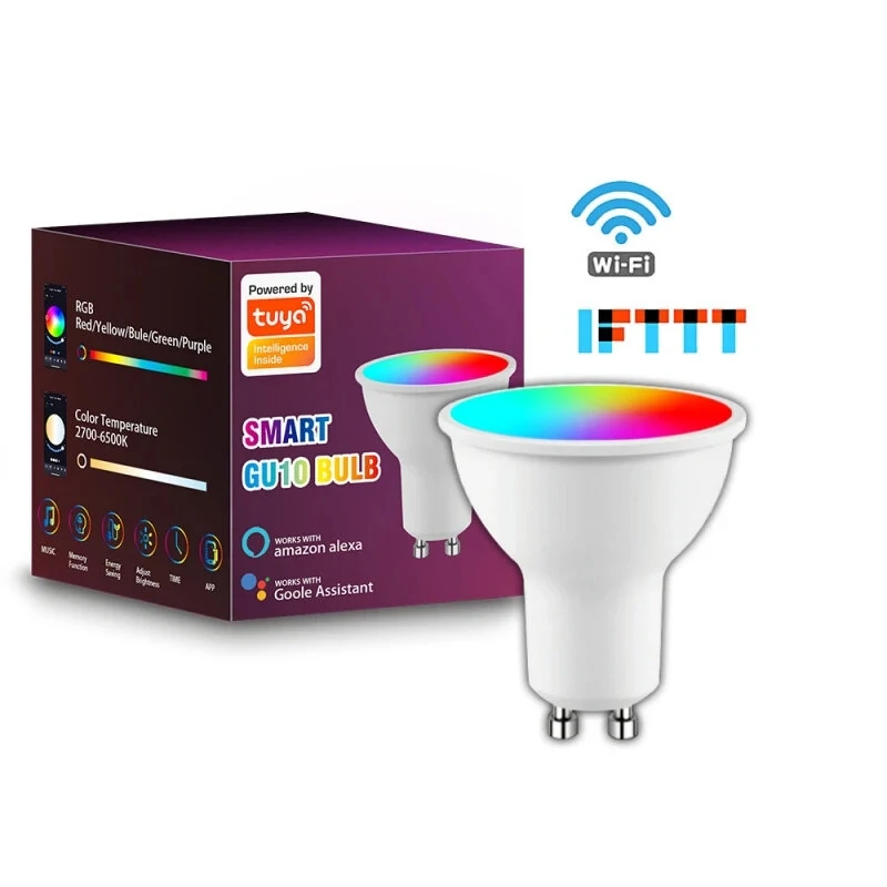 (image for) CROSIKO 5W GU10 RGB LED Light Bulb Works With Tuya WIFI Smart Alexa Google Voice Control Bluetooth Bedroom Lamp Bulbs Adjustable Light