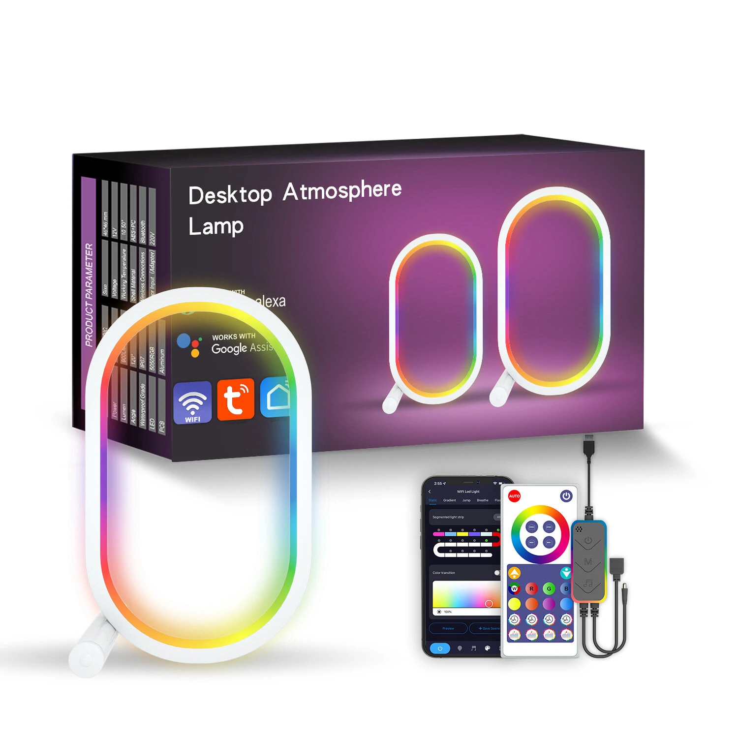 (image for) WIFI Smart LED Desktop Ambient Night Light RGBIC USB Desk Lamp with App Dimmable Color Change for Bedroom Game Room Study